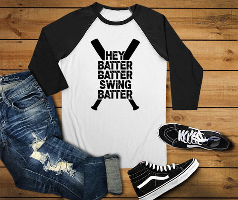 Hey Batter Batter Swing Batter Batter Raglan Shirt, Baseball Shirt - Custom Lifestyle Designs